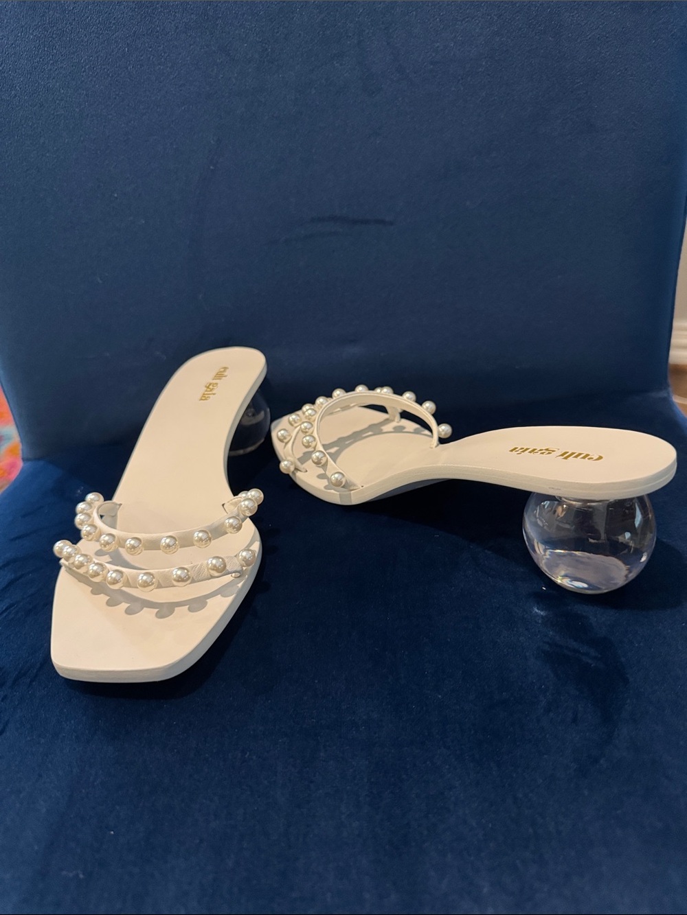 cult gaia White Pearl-Embellished Slide Mules with globe heel